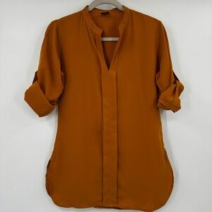 Soch Womens Gold Roll Tab Sleeve Mandarin Indian Kurti Tunic Blouse Size Medium